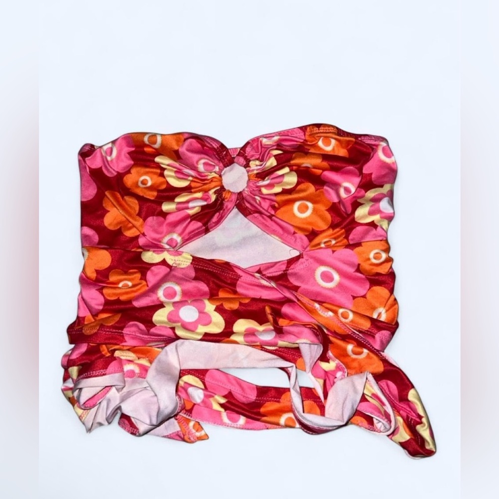 Pink and orange floral wrap around tube top